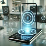 A futuristic smartphone concept with bezel-less design and holographic display technology