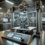 3D printer creating a complex mechanical part.